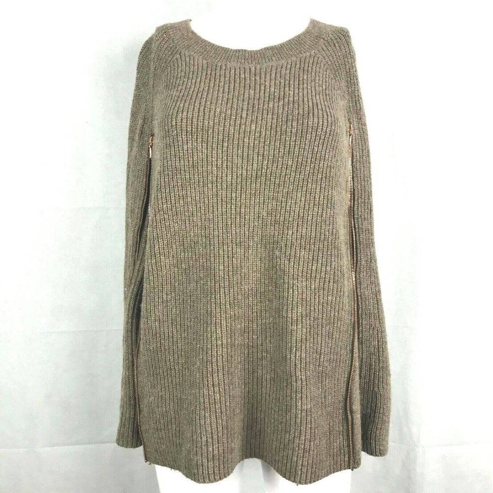 Gibson Latimer Sweater Cape Womens S Brown‎ Wool Blend Zip Side Pullover Poncho